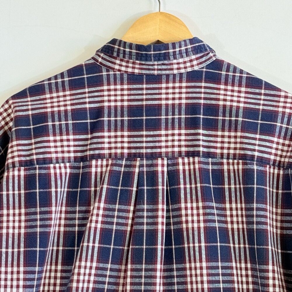 Eddie Bauer Mens XL Shirt Maroon Navy Plaid Long‎ Sleeve Button Front Cabincore - Picture 5 of 7